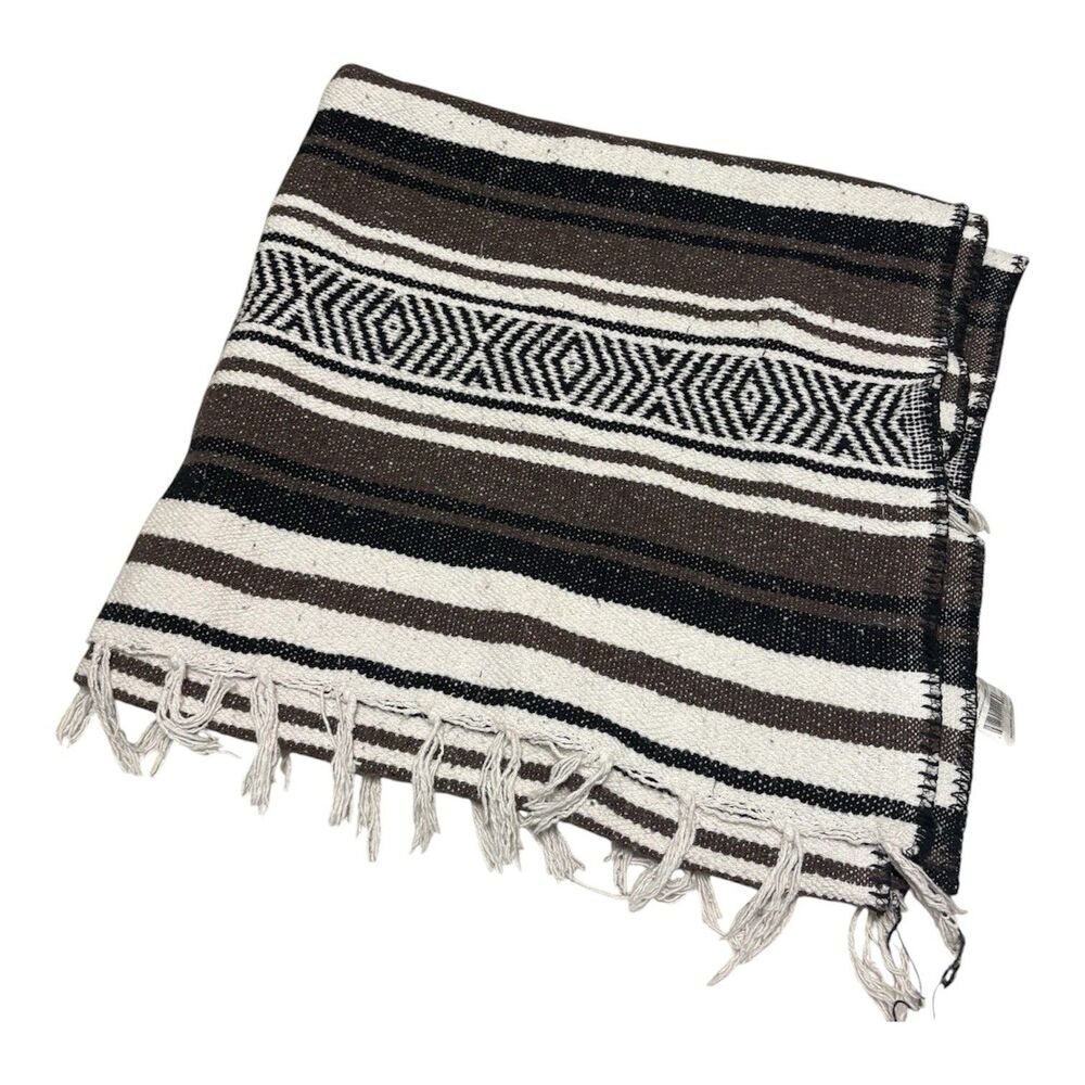 Oland Outdoors Falsa Throw With Fringes 51” x 75” Black White & Brown Handwoven
